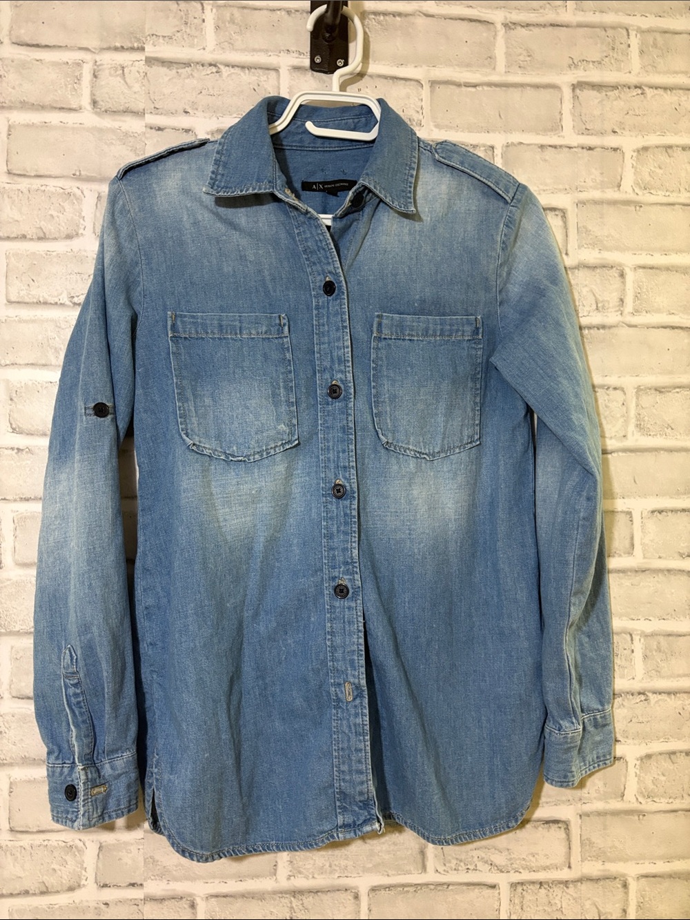 Armani Exchange Light Blue Shirt with Black Label, XS